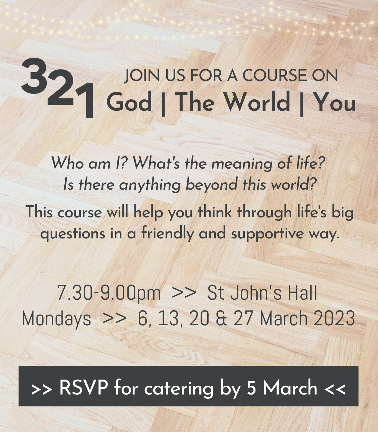 321 Course - Monday nights in March starting at 7.30pm