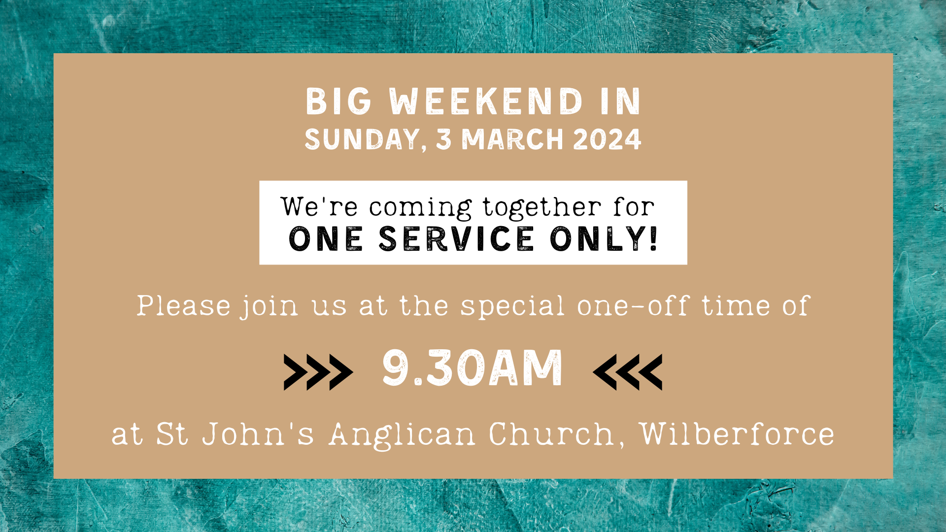 One church service only at 9:30am on 3 March 2024